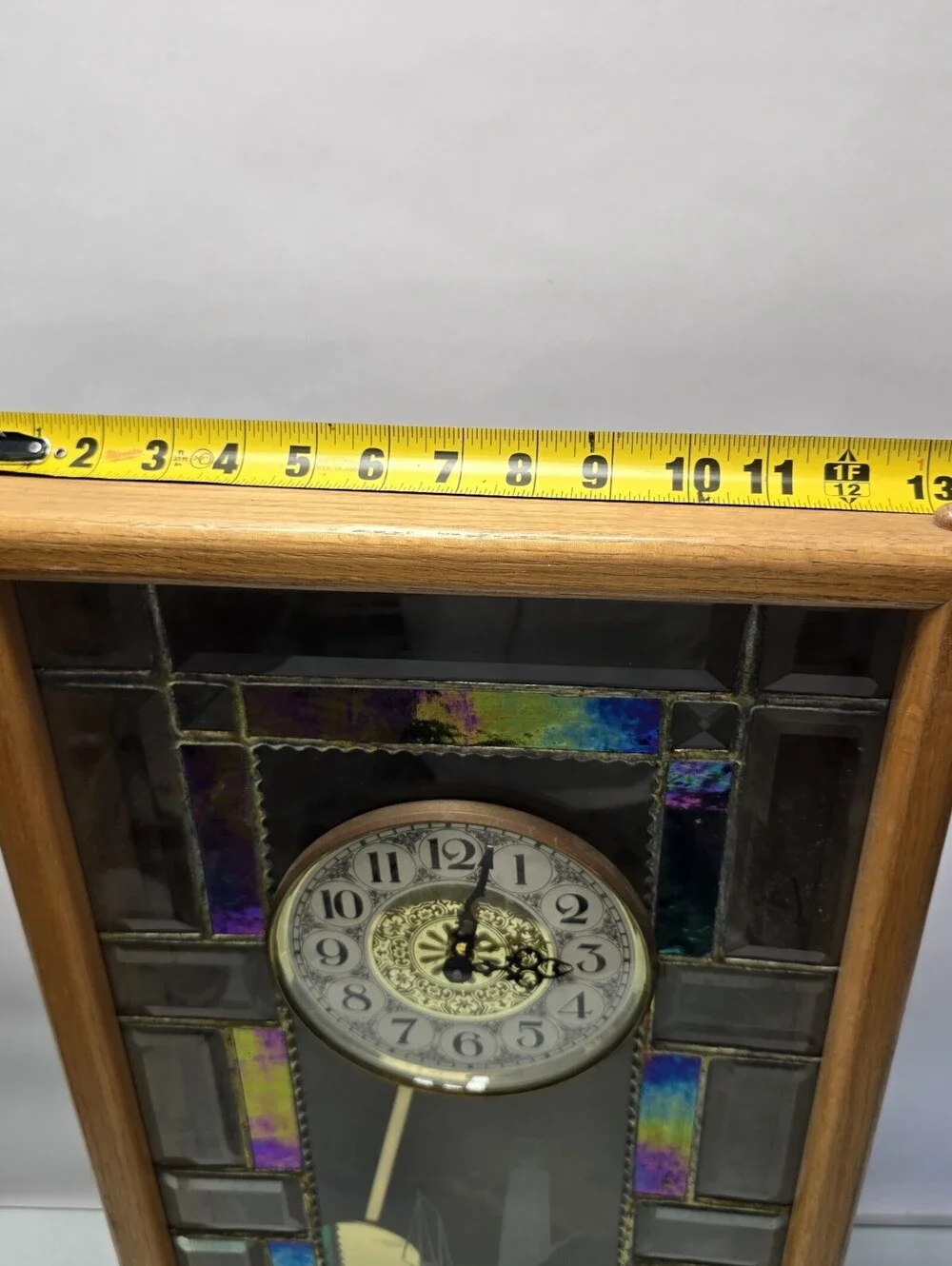 Cathedral Church Window Style Pendulum Wall Clock Stained Art Glass Lighthouse.